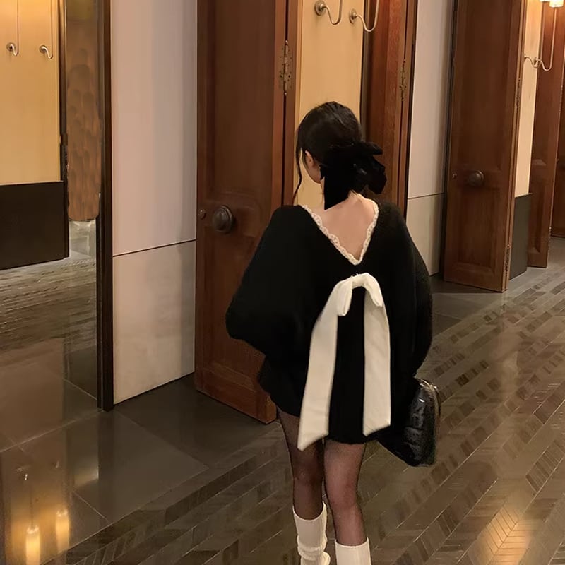 【tops】バックリボンニットトップス Q8133