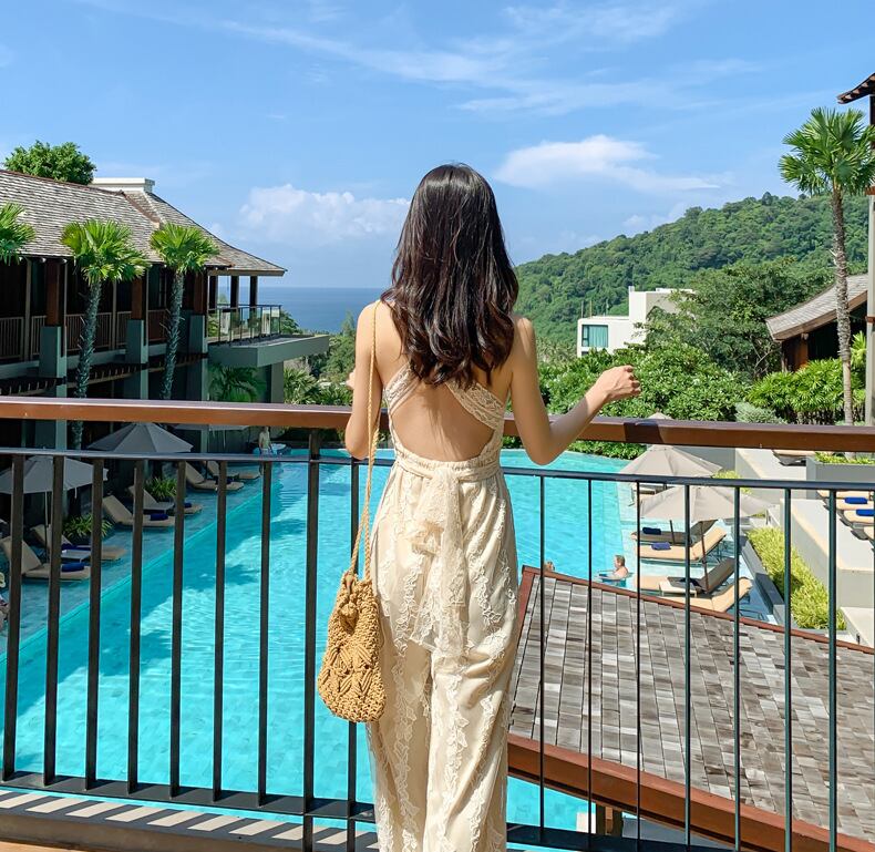 【set】Vネックレースバックで綺麗オールインワンG21327