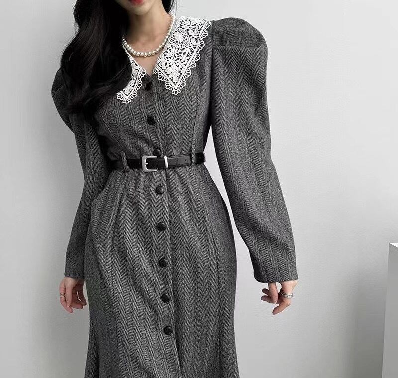 【dress】レース切り替ワンピースベルト付き　M26881