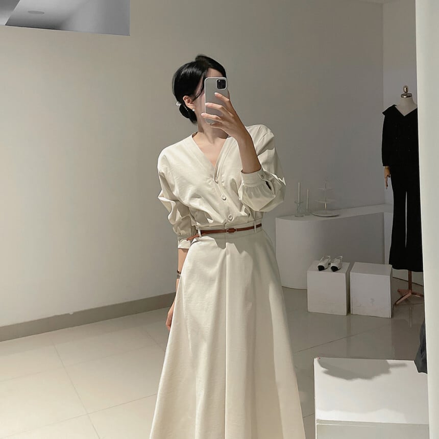 【dress】OL、通勤ワンピースベルト付き　M29620
