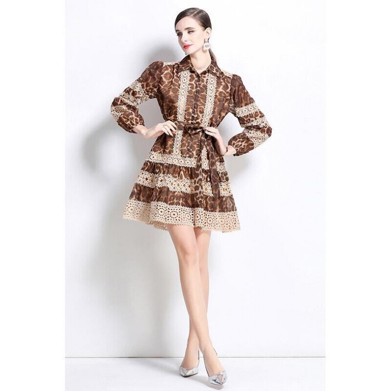 【dress】レース切り替えプリントワンピース　M30107