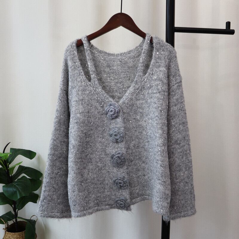 【outer】スパンコールニットカーデ　M28589