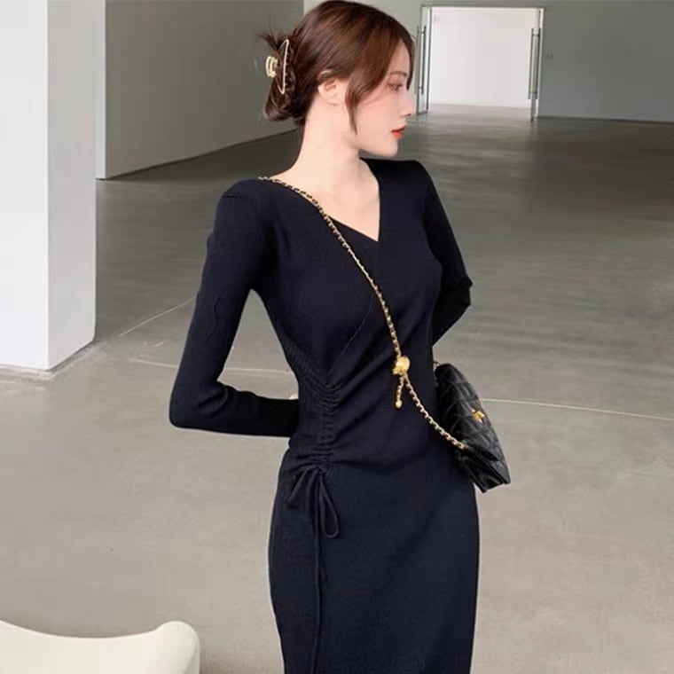 【dress】Vネックニットワンピース　M17513