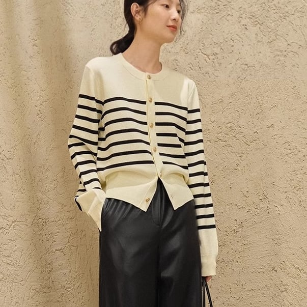 【outer】ボーダー柄ニットカーデ　M27235