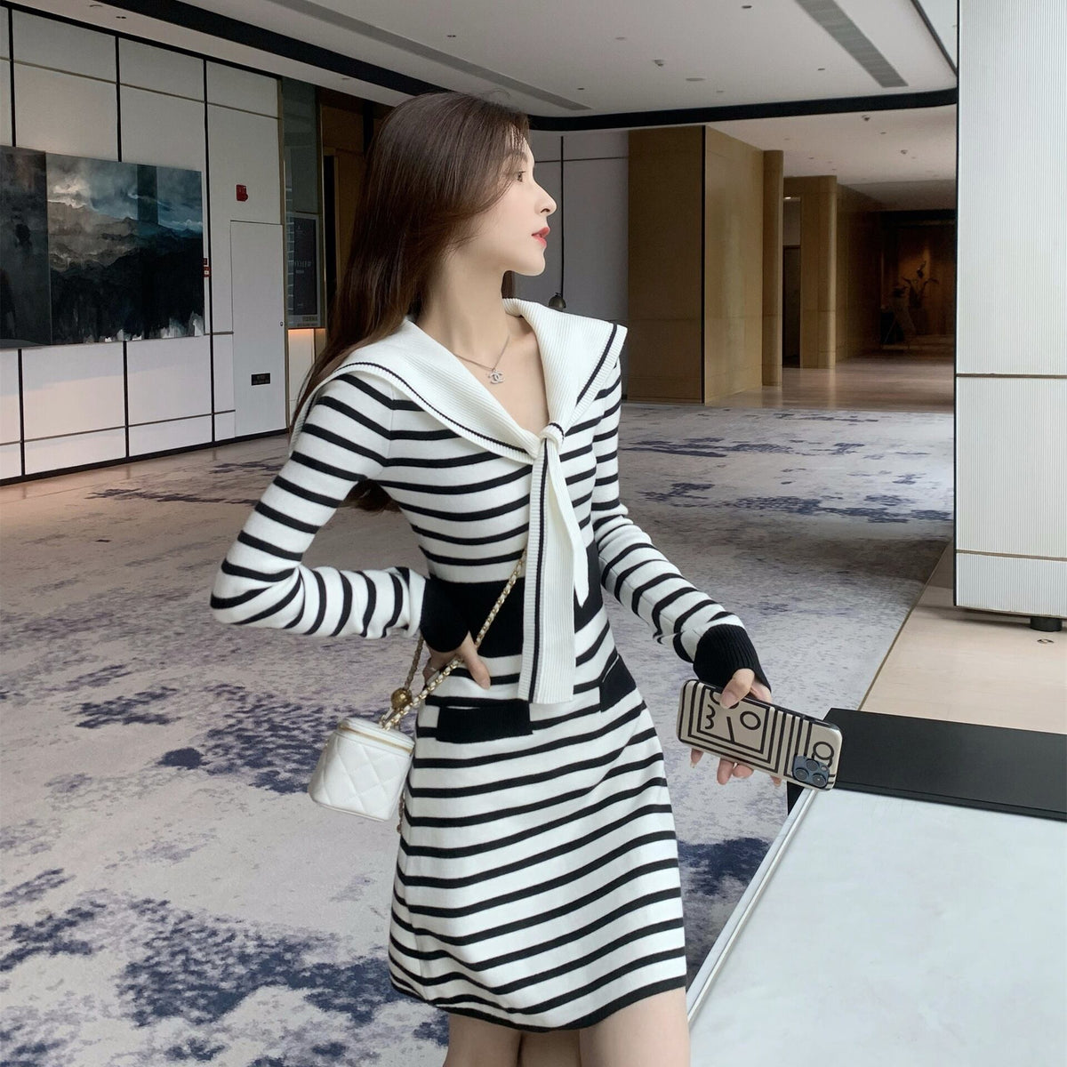 【dress】ボーダー柄ニットワンピース　M18484