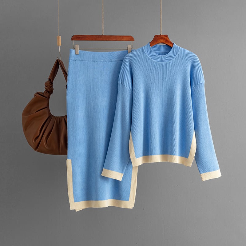 【set】配色ニットセーター×スカートセット　M28447