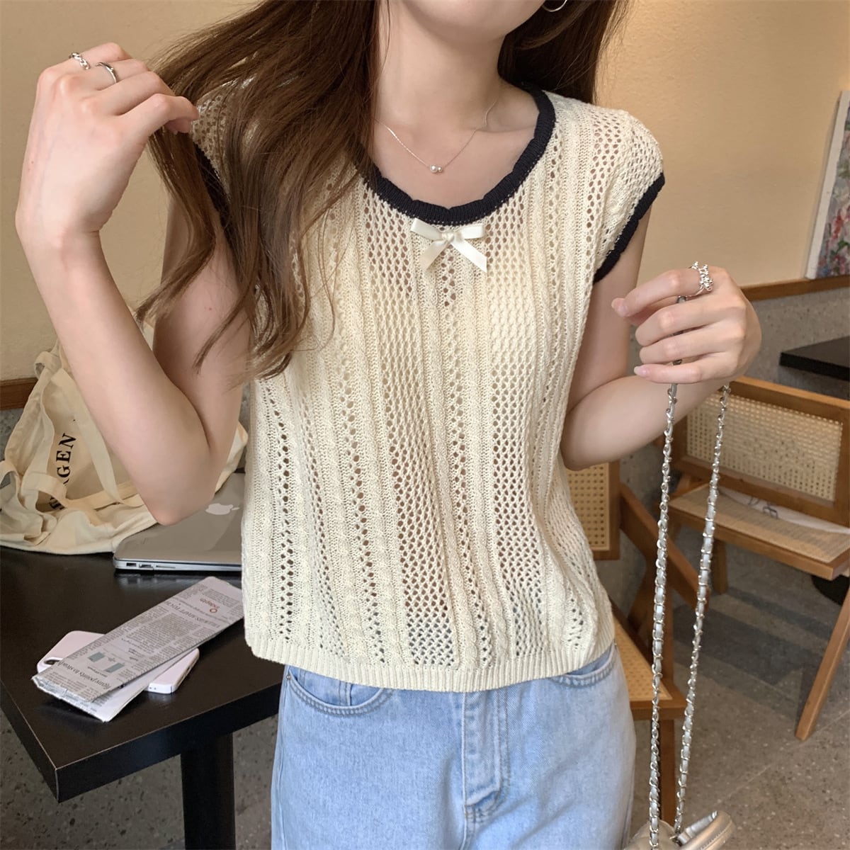【tops】カットワークニットTシャツ　M24902