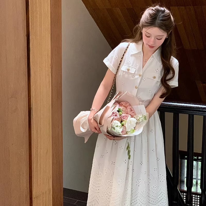 【dress】アイレットレースロングベストワンピース Q8457