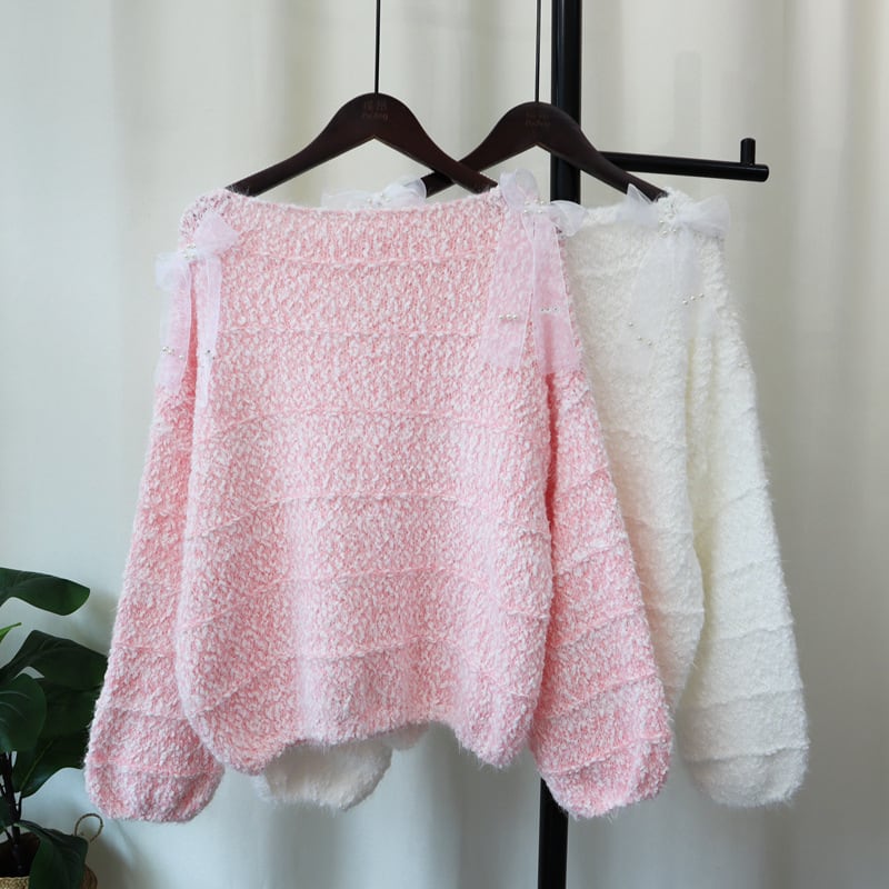 【tops】リボン付きニットセーター　M26121