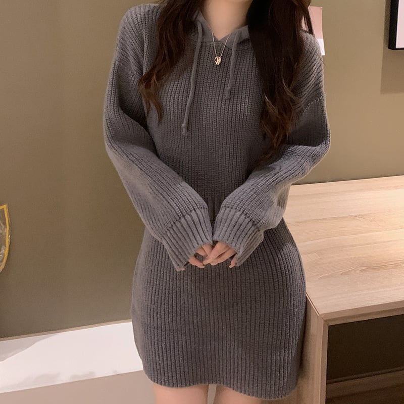【dress】フード付きニットワンピース　M25351