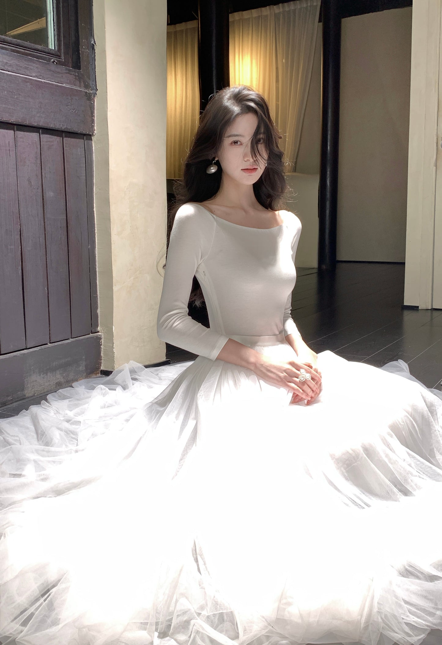 【dress】2WAYチュールドッキングロングワンピース　N3426
