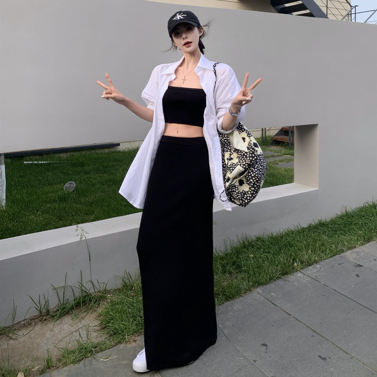 【set】キャミソール×ロングスカート×UVカットシャツ3点セット　N2654
