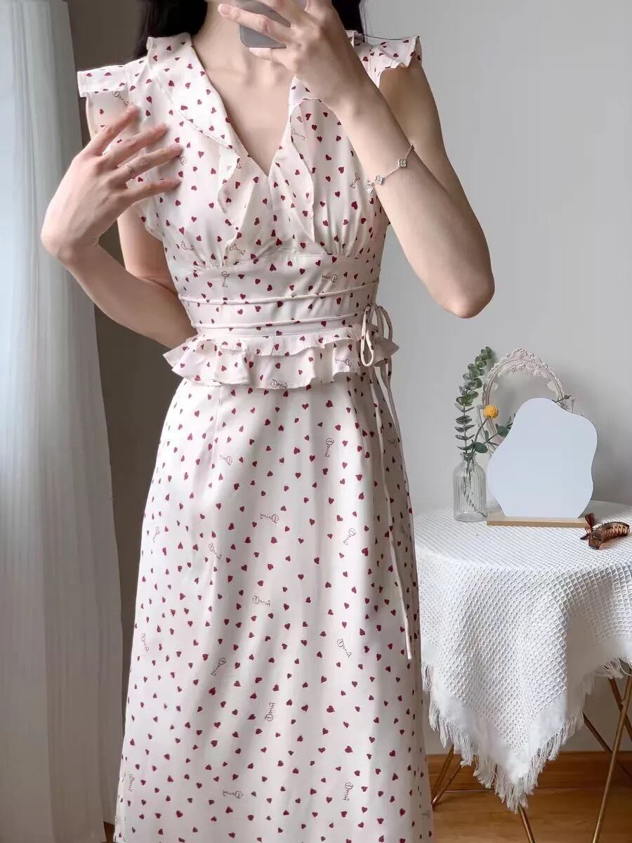 【dress】フリルハートプリントワンピース　N2980
