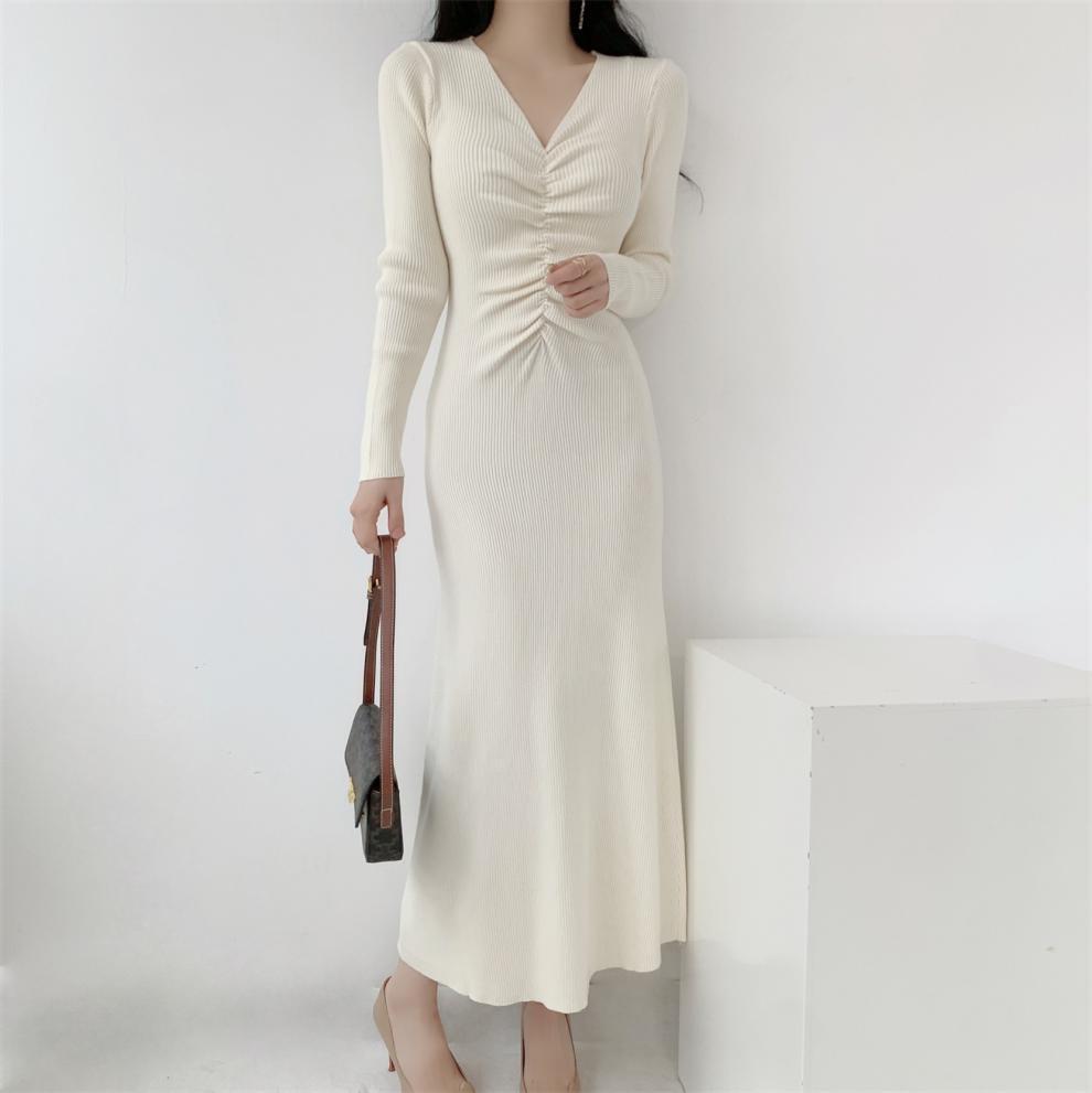 【dress】Vネックニットワンピース　M28028
