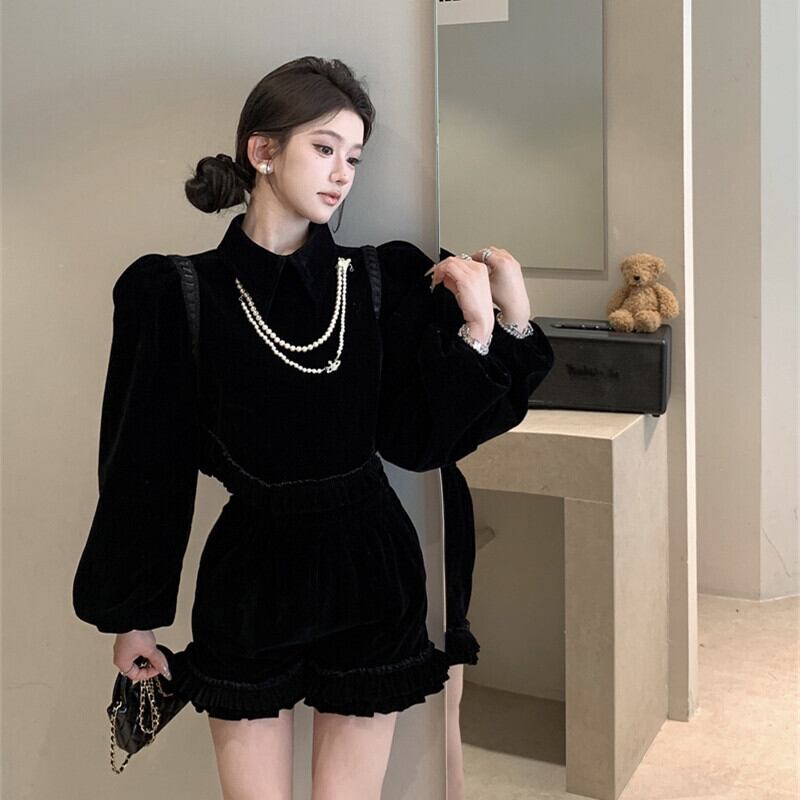 【set】ベルベットトップス×ショートパンツセット　M29464