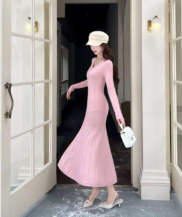 【dress】ニットマーメイドワンピース Q7673