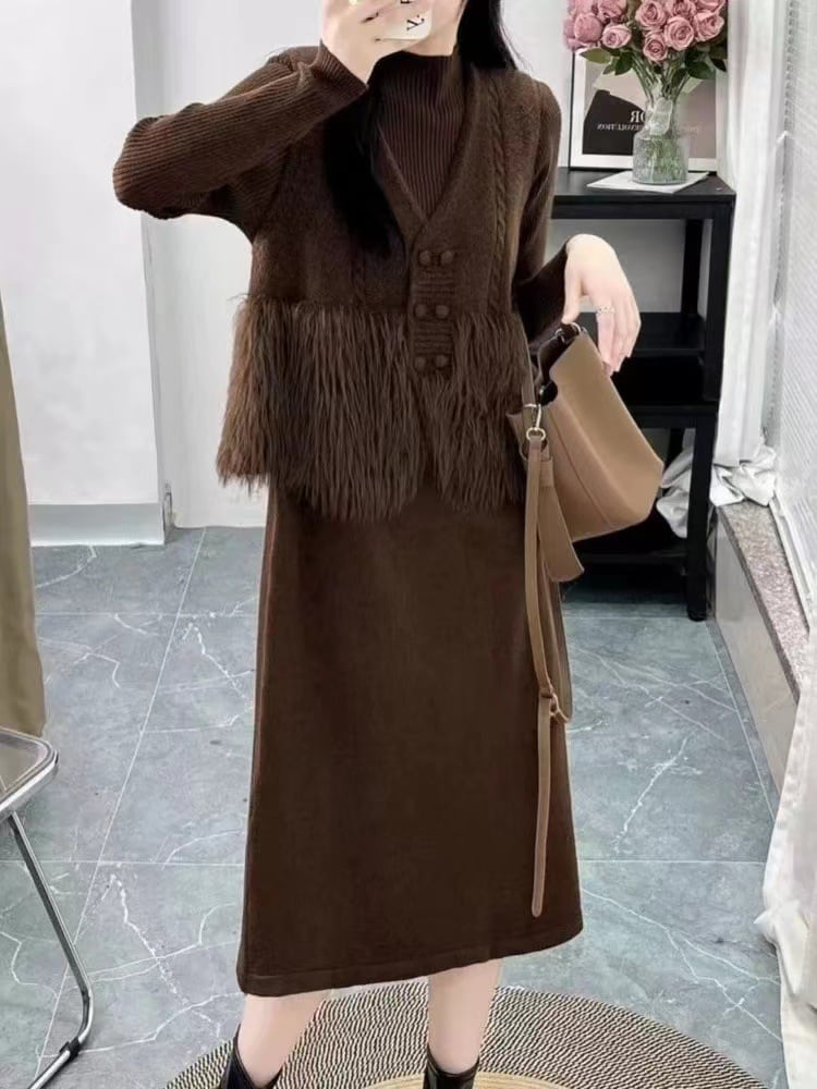 【set】ファージレ×ニットワンピースセット　M26272