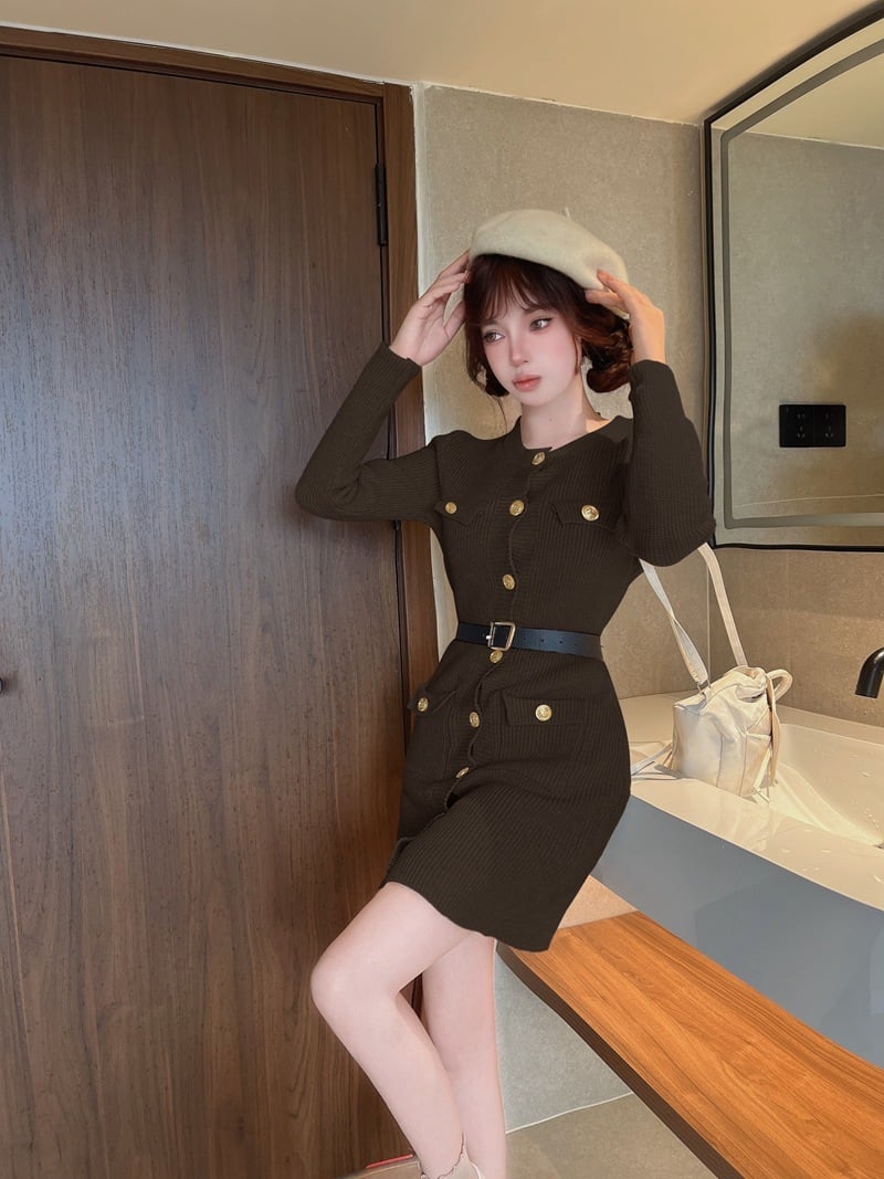 【dress】ボタンデザインニットワンピース　M27419