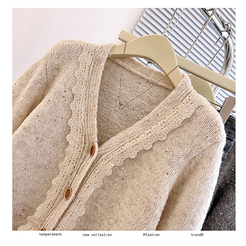 【outer】レース切り替えニットカーデ　M28259