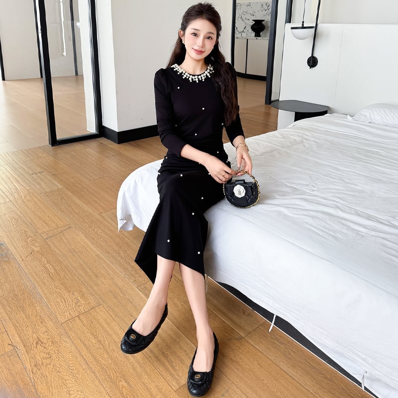 【dress】パール付きワンピース Q7040