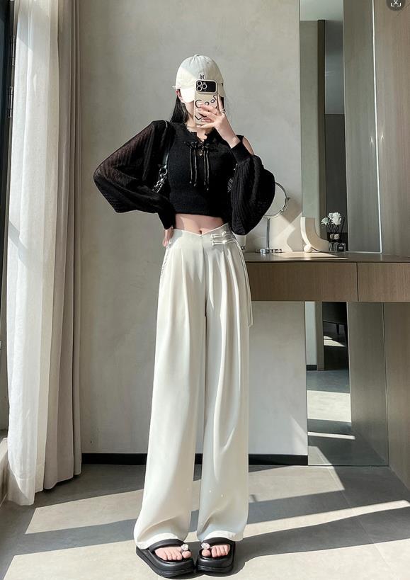 【bottoms】4色ハイウエストスーツパンツF7492