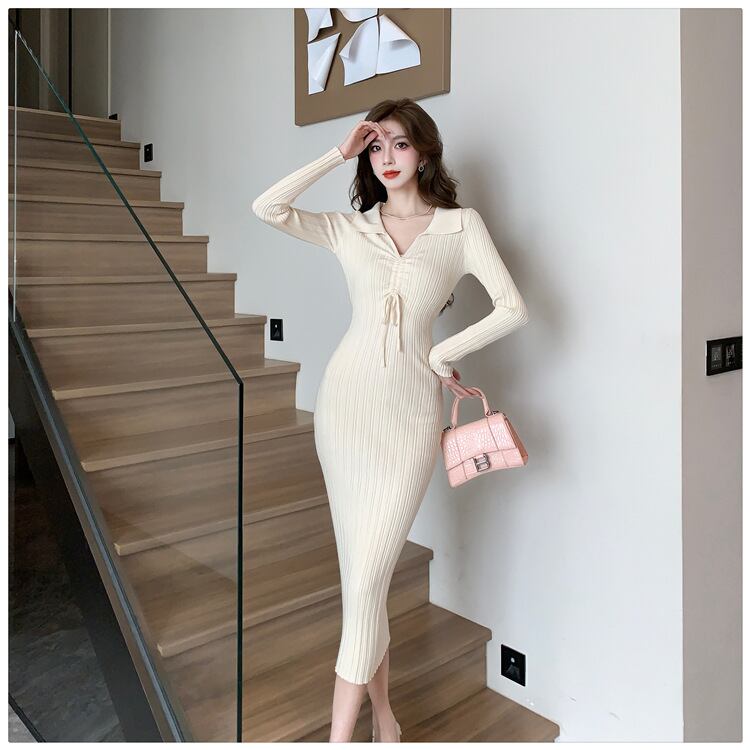 【dress】折り襟ニットワンピース　M18297