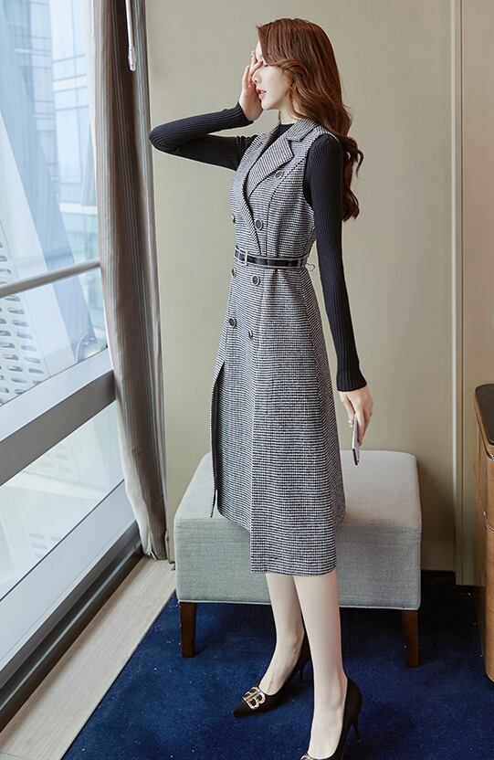 【set】好感度UP!気質満点レトロ高品質秋冬新作トップス+ベストワンピース２点セット G4723