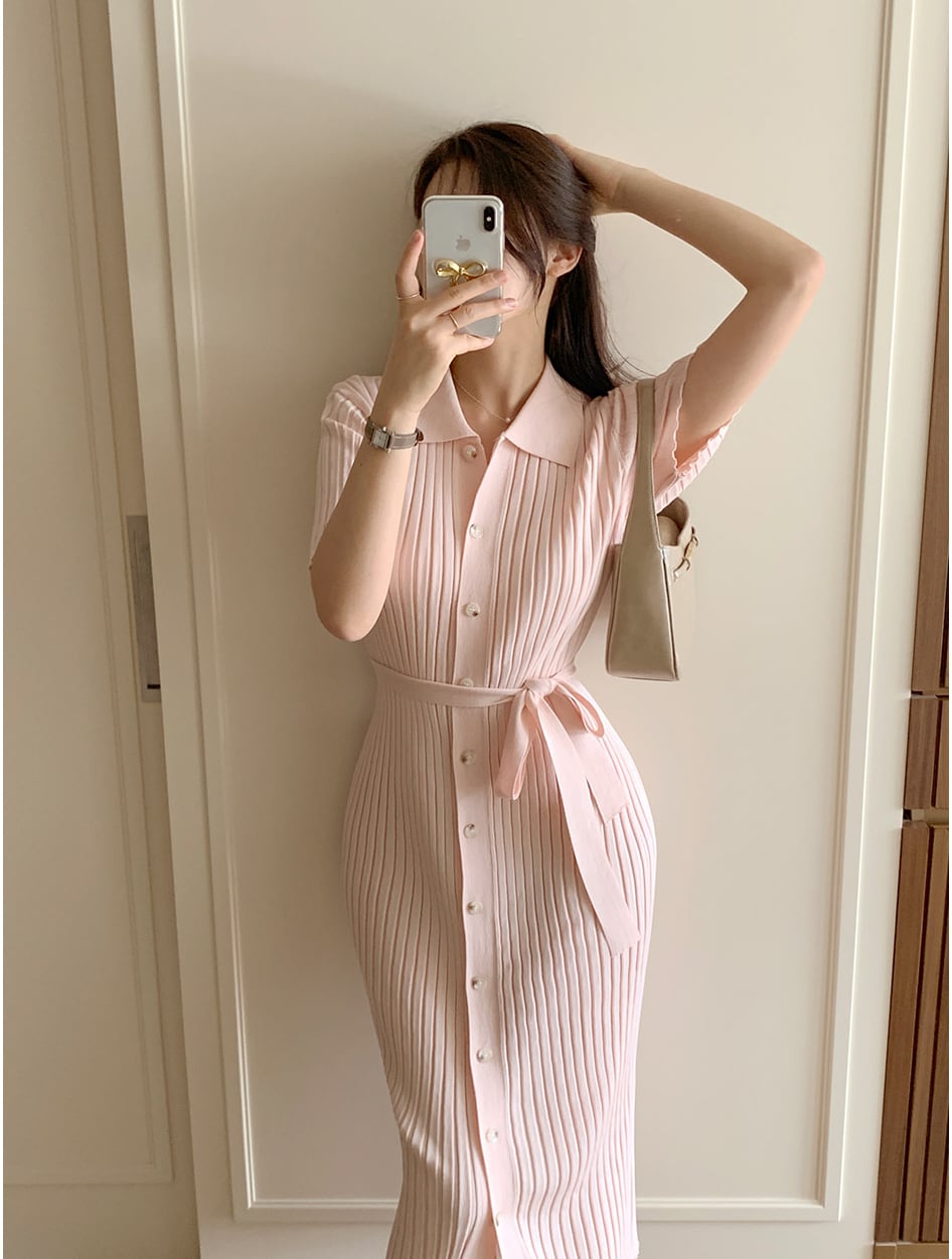 【dress】POLOネックニットワンピースF7416