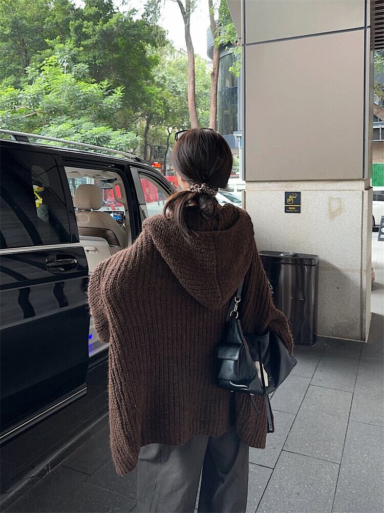 【outer】フード付きニットカーデ　M27660