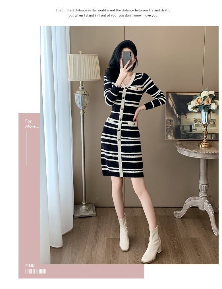 【dress】ボーダー柄ニットワンピース　M25353