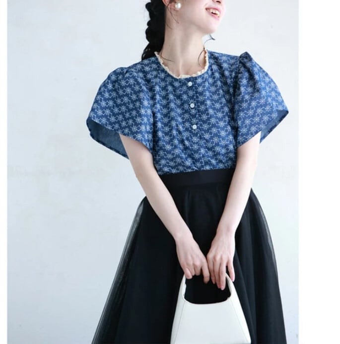 【tops】デニムプリントトップス　M30192