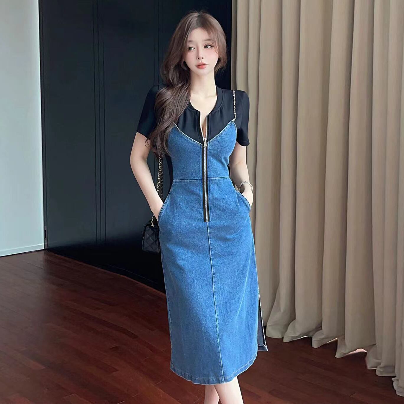 【dress】偽二つ切り替えデニムワンピース G21386