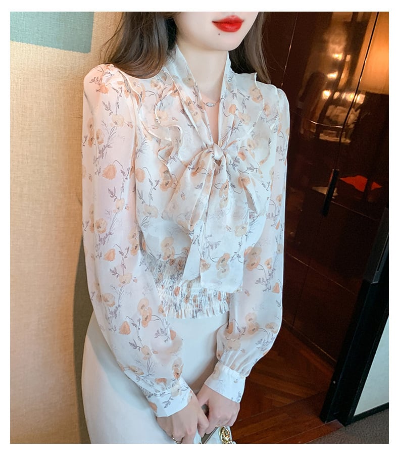 【tops】リボン付きブラウス　M29388