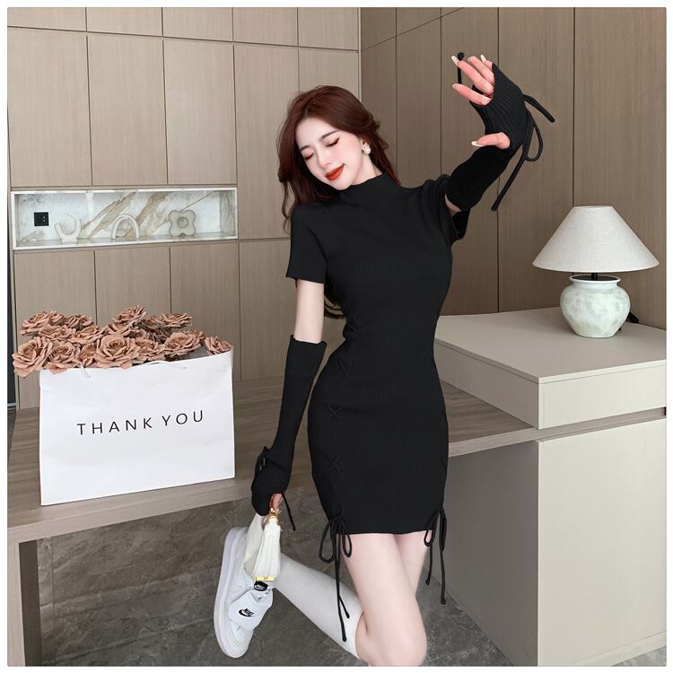 【dress】アームカバー付きニットワンピース　M18702