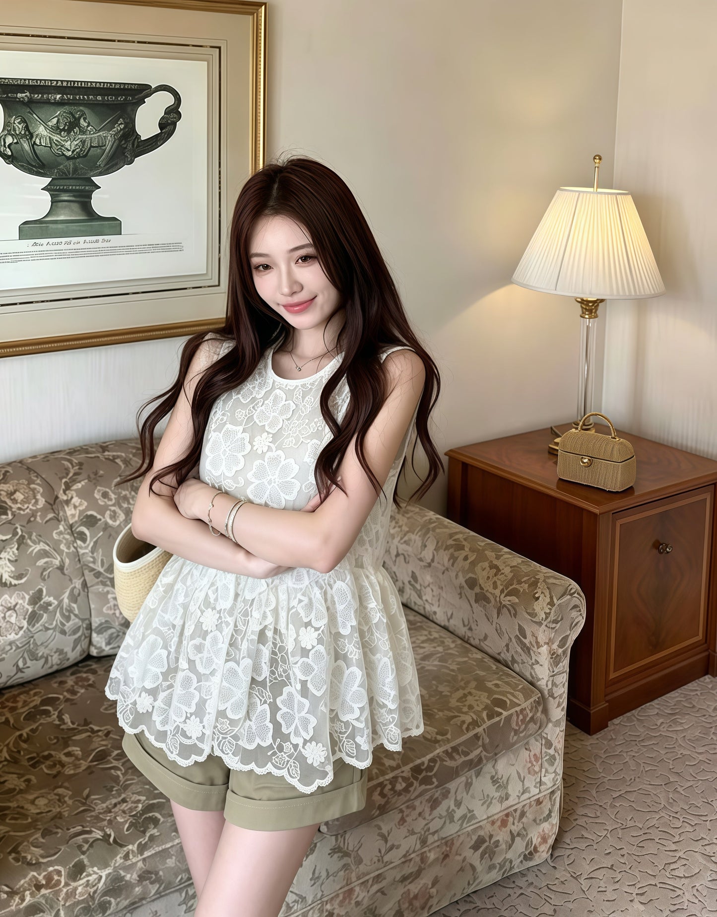 【tops】フラワー柄レーストップス Q8767