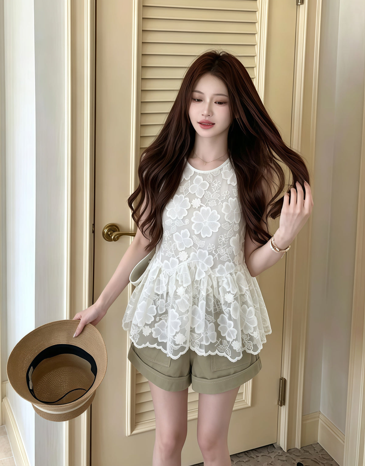 【tops】フラワー柄レーストップス Q8767
