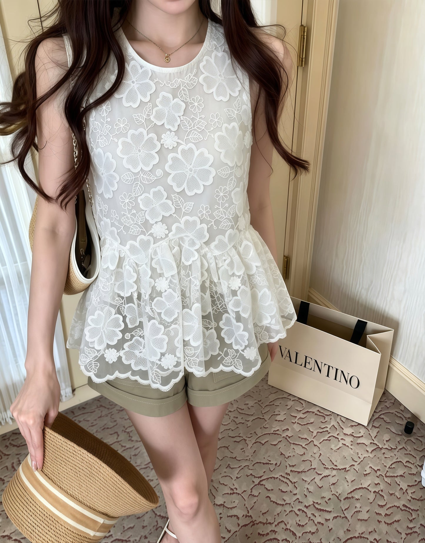 【tops】フラワー柄レーストップス Q8767