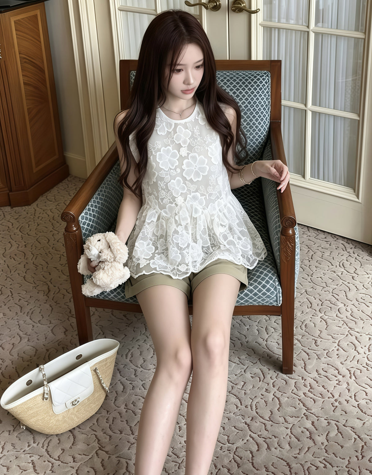 【tops】フラワー柄レーストップス Q8767