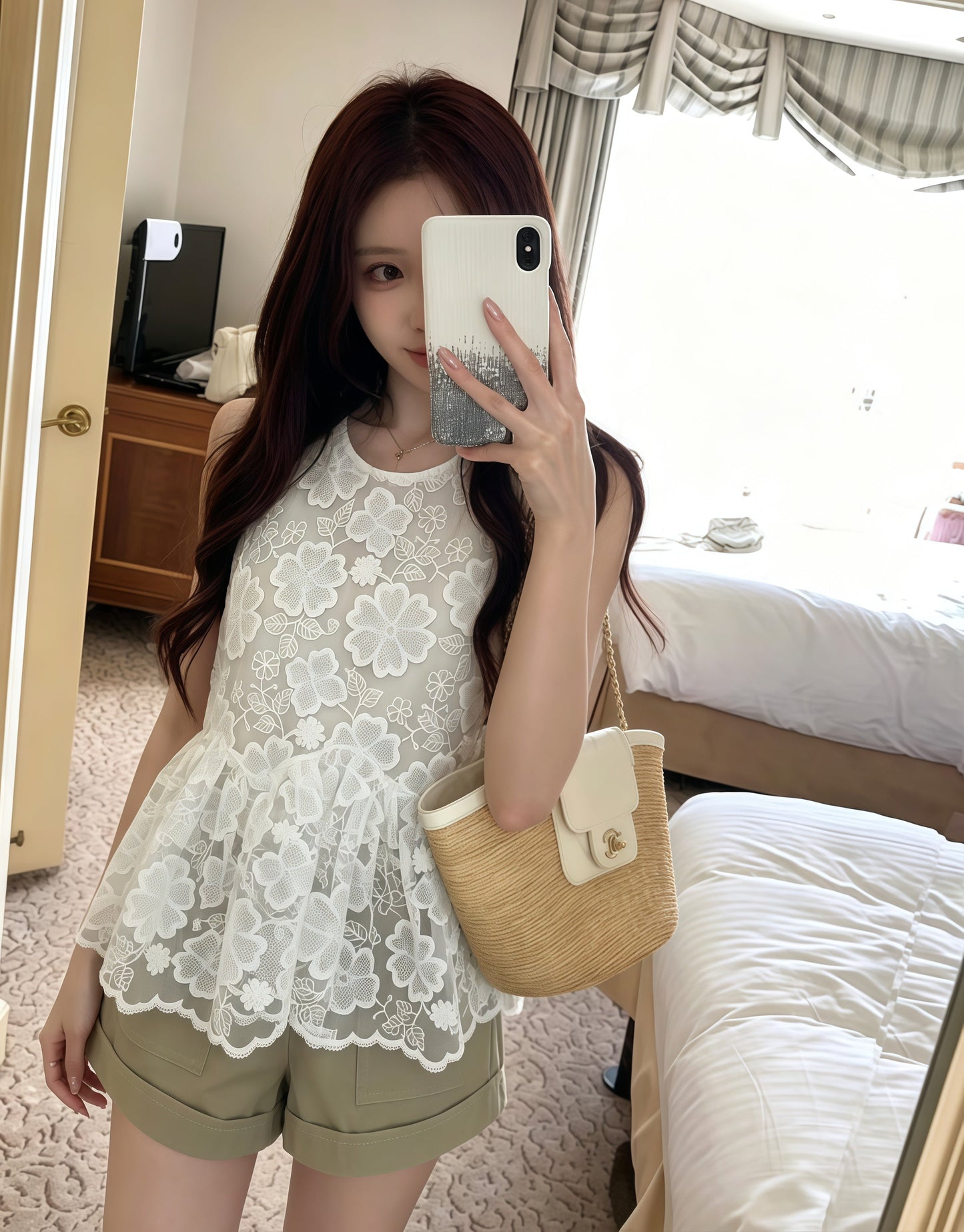 【tops】フラワー柄レーストップス Q8767